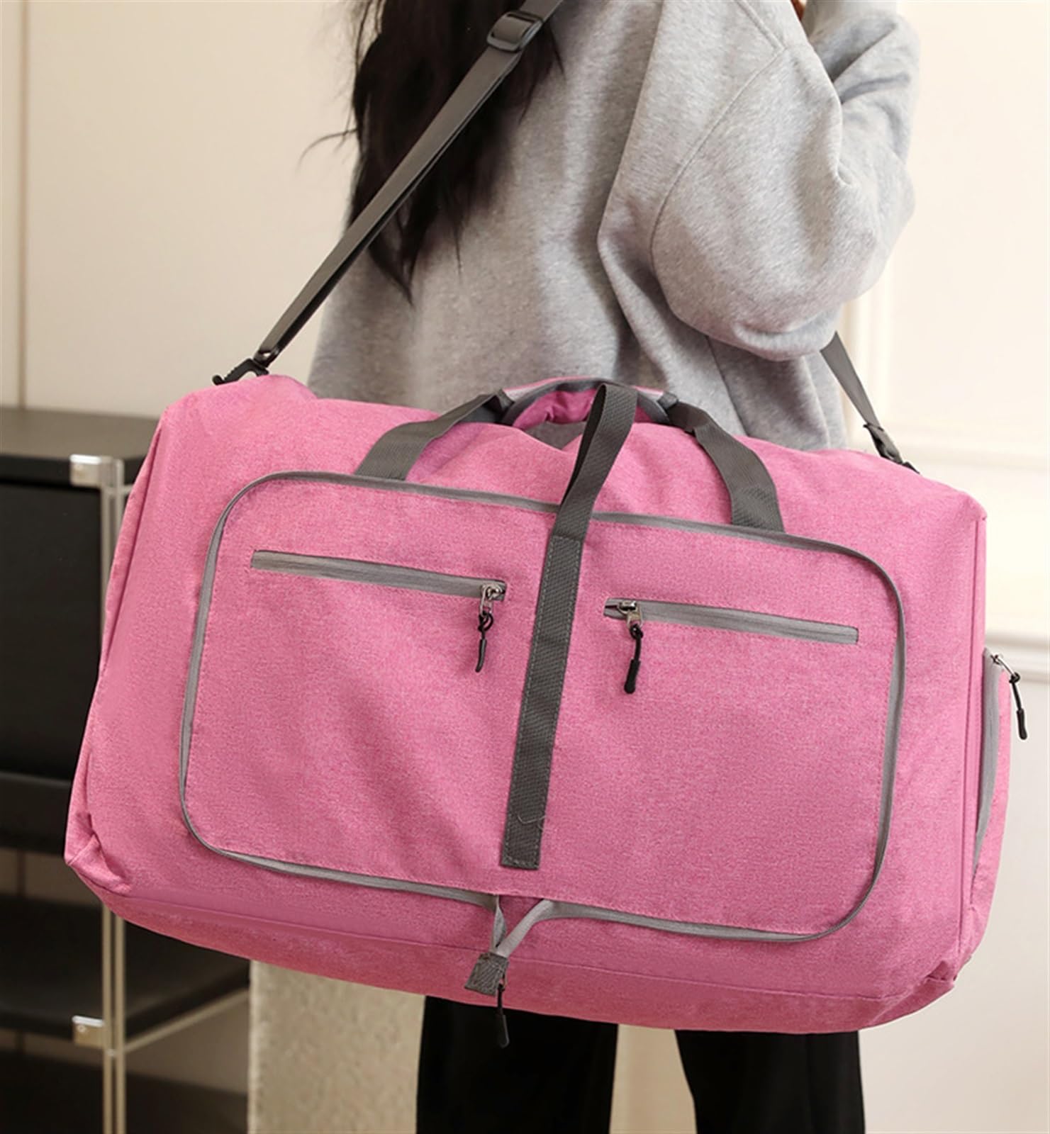 Torba podróżna 24-calowa Torba Na Ubrania Z Przegródką Buty, Wisząca Walizka 2 W 1, Torby Weekendowe Wycieczka weekendowa(Pink)
