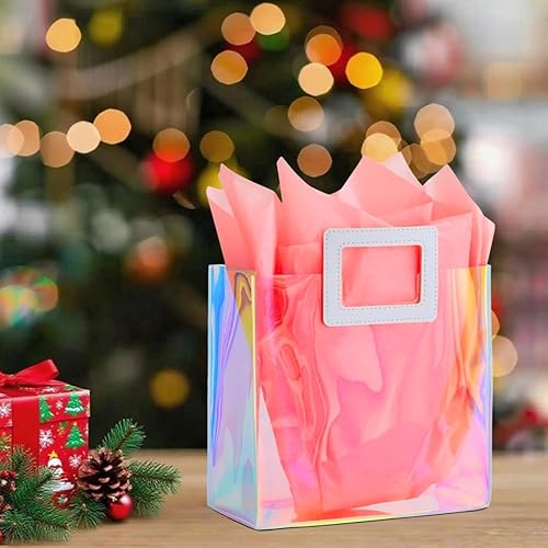Miniatura 7 de Bolsa de regalo holográfica con papel de seda, reutilizable, bolsa de regalo de cumpleaños para mujeres y niñas, iridiscente, despedida de soltera,