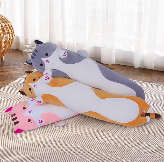 35.4 Pulgadas de largo, almohada de felpa de gato, gris, suave, animal de peluche, 2.9 pies miniatura 7