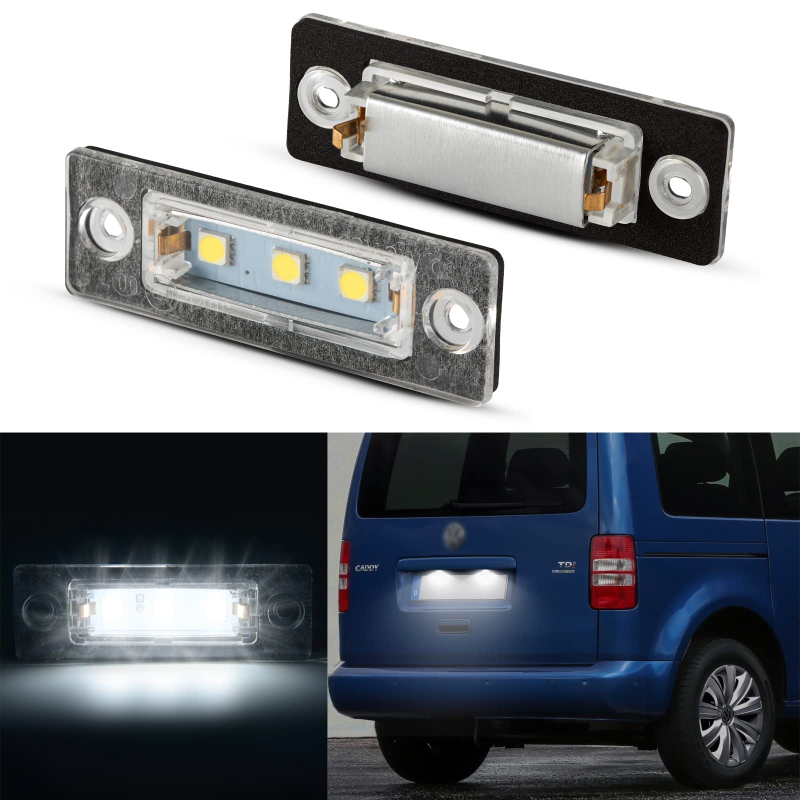 Luci Targa a LED per V-W Caddy 2K Golf Plus 5M1 Jetta 1K2 Passat Limousine 3bg Passat Variant 3C B6 T5 7H 7J Touran 1T1 1T2 1T3, Lampada Targa a LED,2 Pezzi 3 * 5050SMD Canbus
