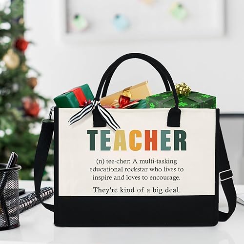 Miniatura 5 de OASSIE Regalos de agradecimiento para profesores, regalos del día del profesor, bolsa de mano para profesores, bolsa de lona de 13 onzas con