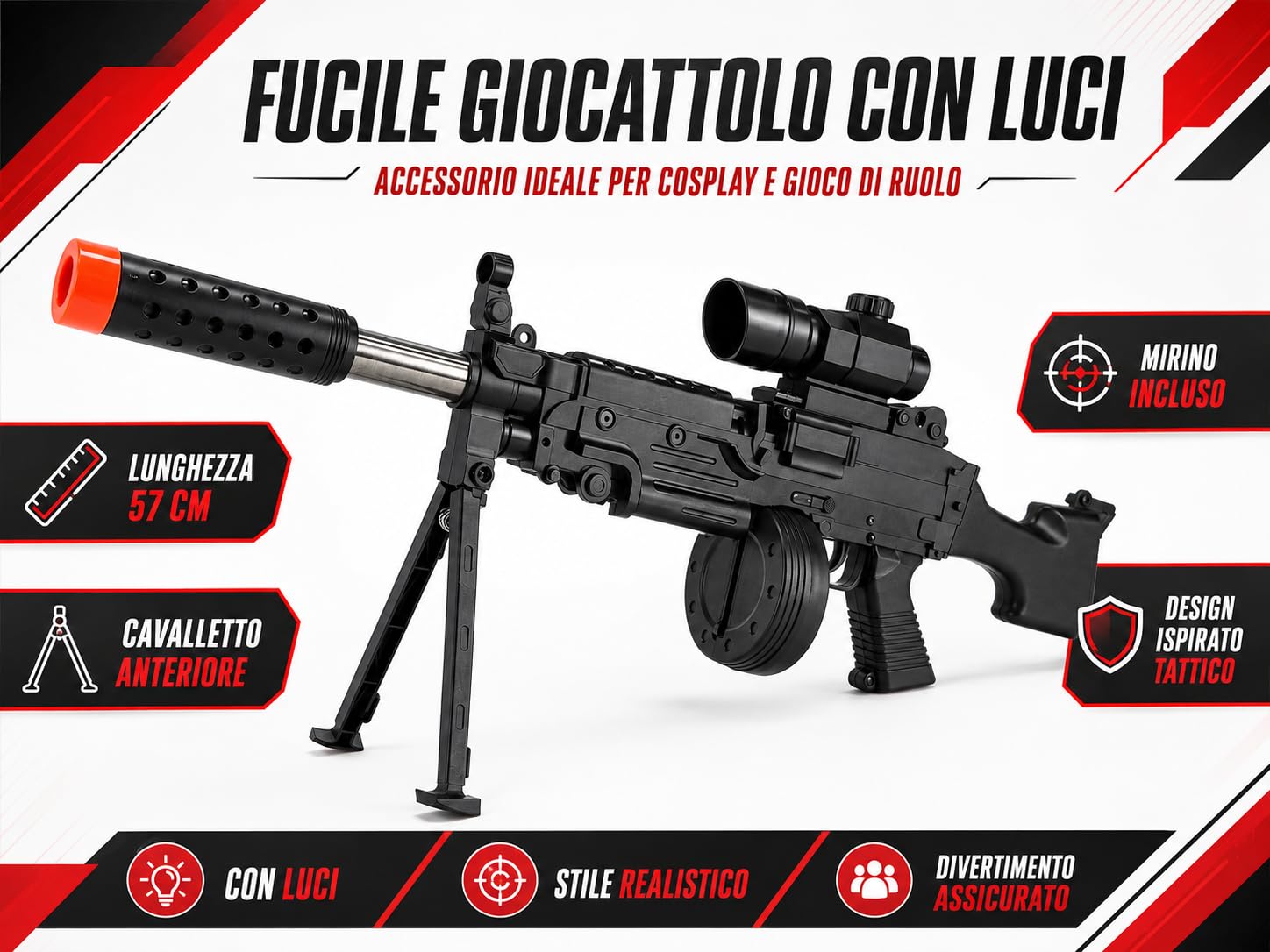Mitra - Juguete con luz de 57 cm - Pistola de juguete mitra MP5 M4 - Juego con luces ametralladora - Juguete para juego de rifle ametralladora Cosplay (b)