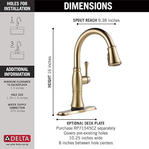 Miniatura 3 de Delta Faucet Cassidy - Grifo de cocina dorado táctil, grifo de cocina táctil con rociador extraíble, grifo de fregadero de cocina, tecnología Delta