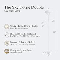 Vista 4 de Brightech Sky Dome Double – High Brightness Torchiere Floor Lamp with 2 Reading Lights for Living Rooms, Bedrooms – Replace Halogen Standing Lamps
