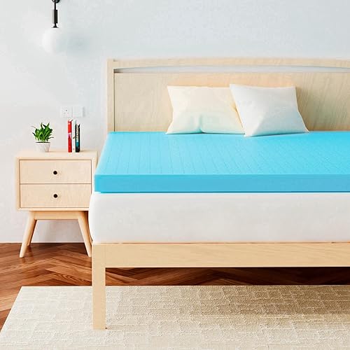 Cubrecolchón de espuma viscoelástica de 2 pulgadas tamaño individual (39"x75"), almohadilla de colchón con infusión de gel refrescante, cubrecolchón