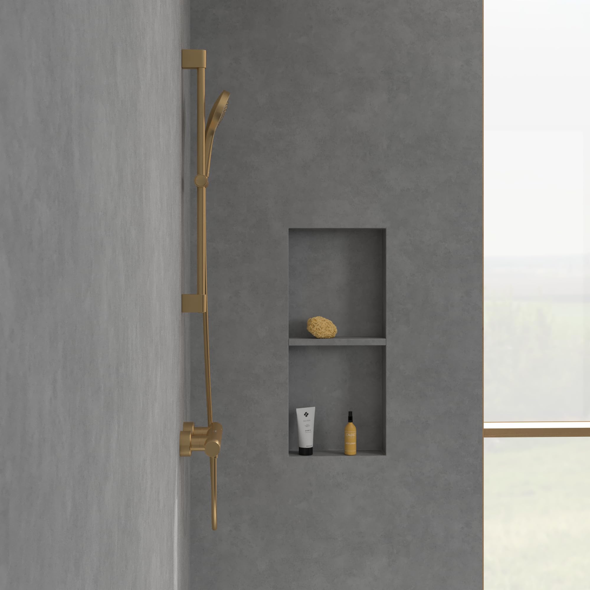 Villeroy & Boch Universal Taps & Fittings - Termostato de ducha con protección antiquemaduras y bloqueo de seguridad a 38°, grifo mezclador de ducha, redondo, color dorado cepillado