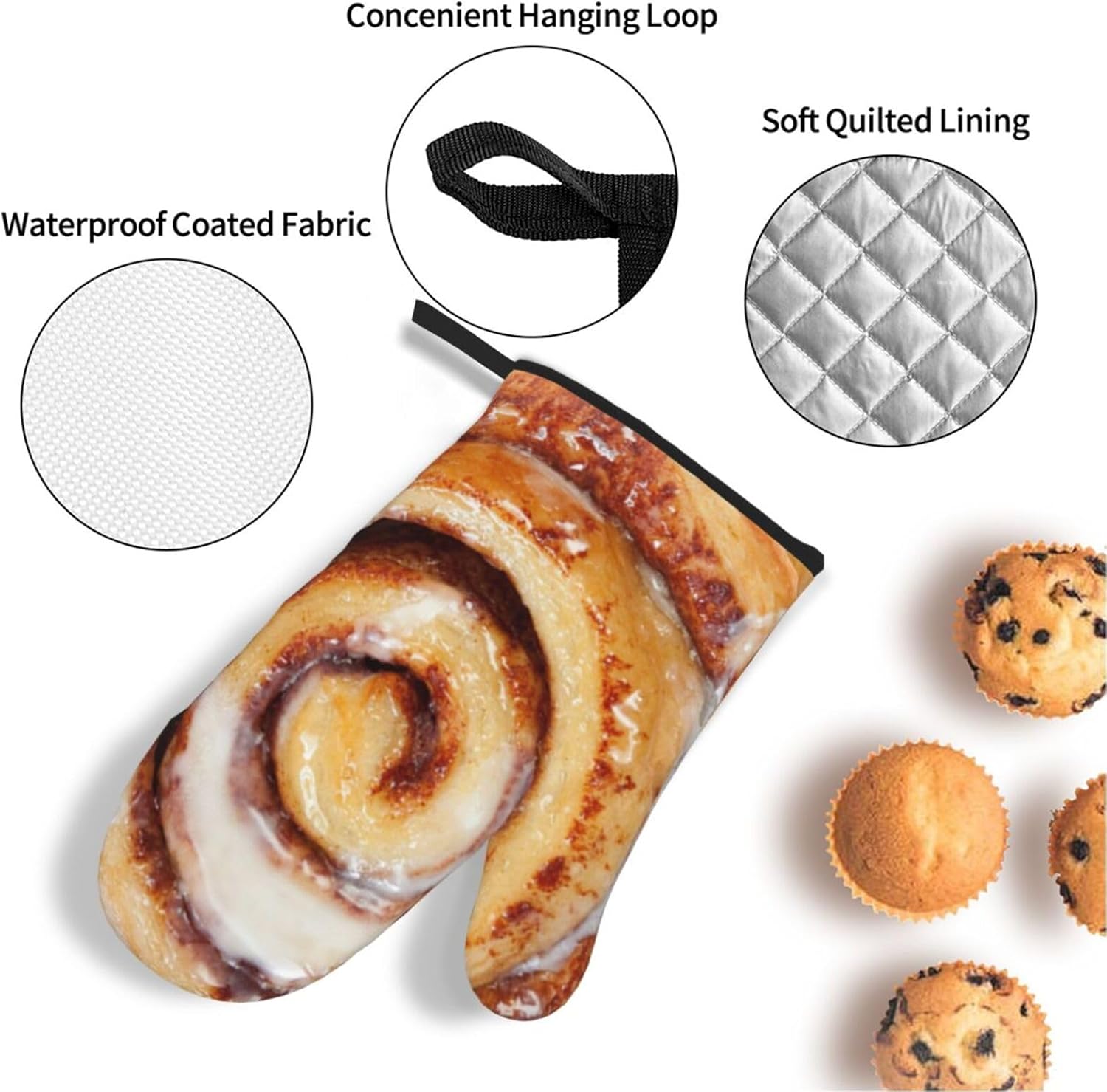 Cinnamon Roll Oven Mitt Sets and Pot Holders Sets of 4 Heat Resistant with Inner Cotton Layer