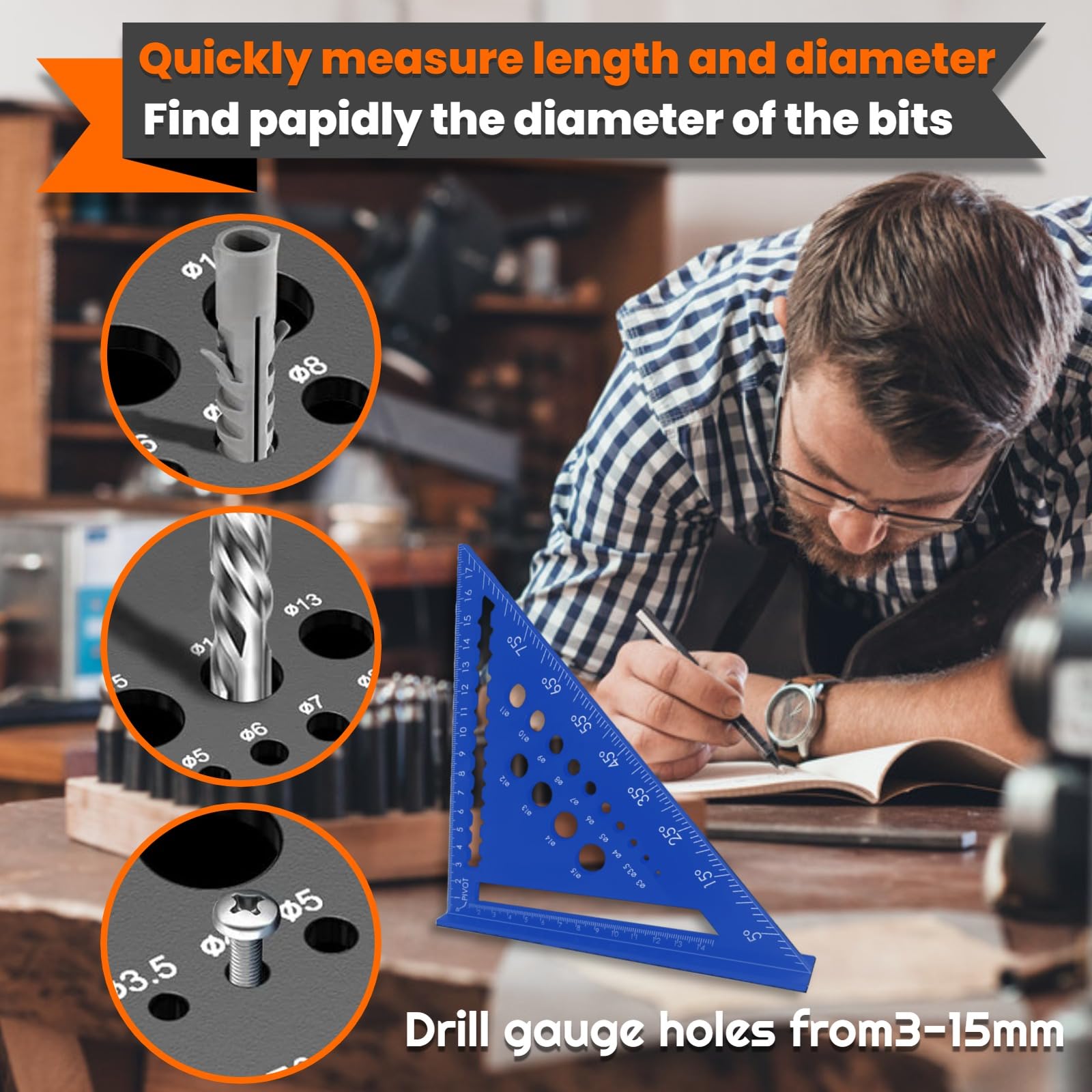 Squadra Falegname 180mm E Combinata 300mm - Set Con Matita E Ricariche - Foto 11