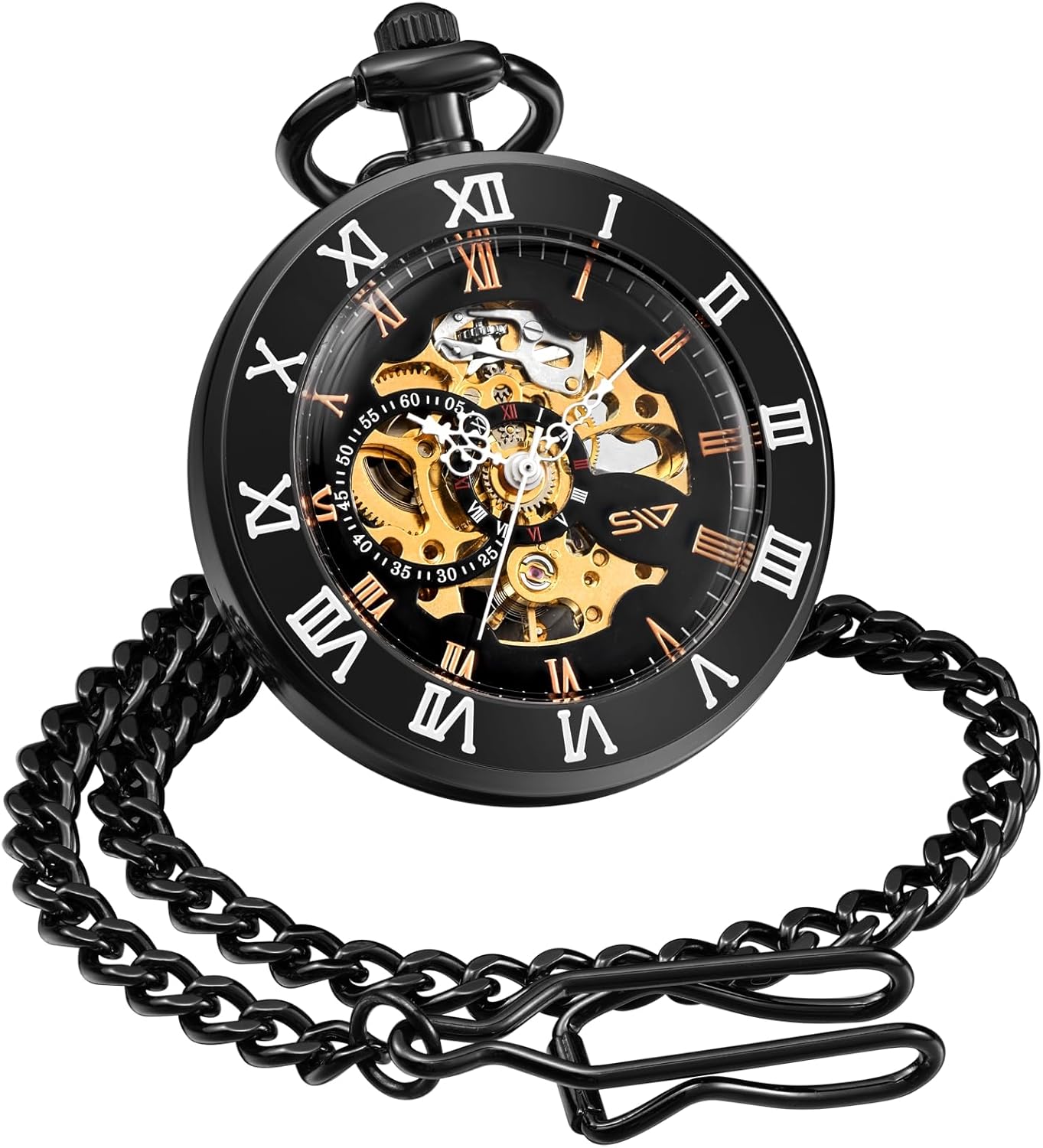 ShoppeWatch Mens Pocket Watch with Chain | Classic Hand Wind Mechanical Movement | Open Face Pocketwatch ad Chain - 1920s Railroad Steampunk Costume Accessory