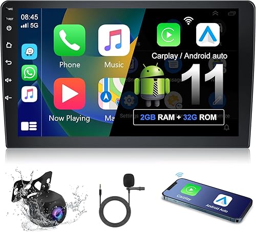 Estéreo de auto con pantalla táctil Android de 2+32G de 10 pulgadas con Apple CarPlay Android Auto, sistema de sonido AI DSP, control de voz