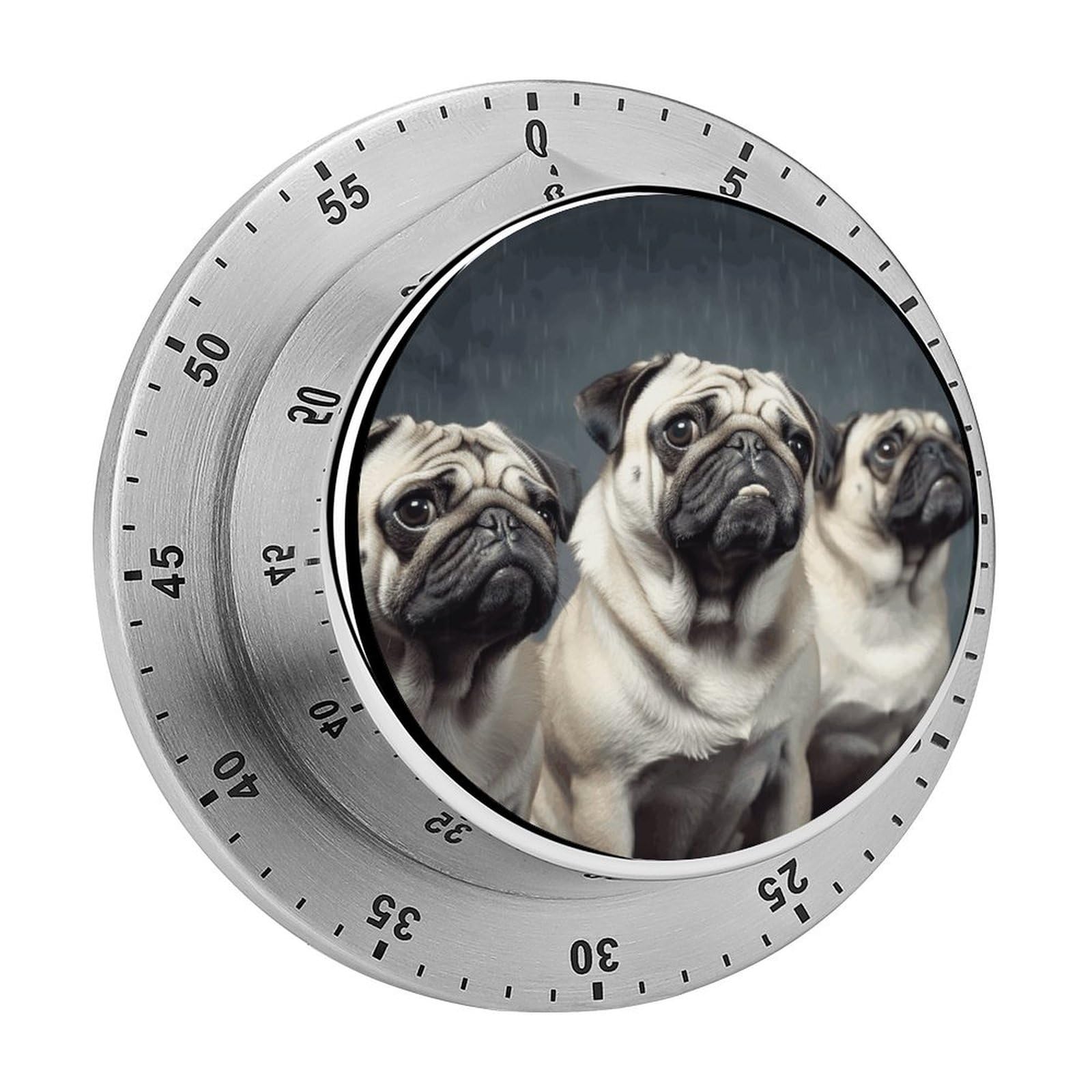 Funny Pug Dog Timers Adsorbable Stainless Steel Kitchen Timer Loud 60 Minute Visual Timer Portable Manual Countdown Timers Alarm Clock Time Management Tool for Home Work