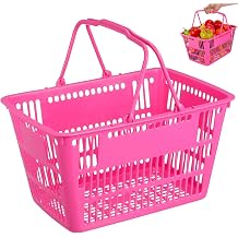 Plastic Shopping Basket with Handles Pink Large Capacity Storage Basket for Grocery Produce and Organizing Sundries 15X10X8 Inch