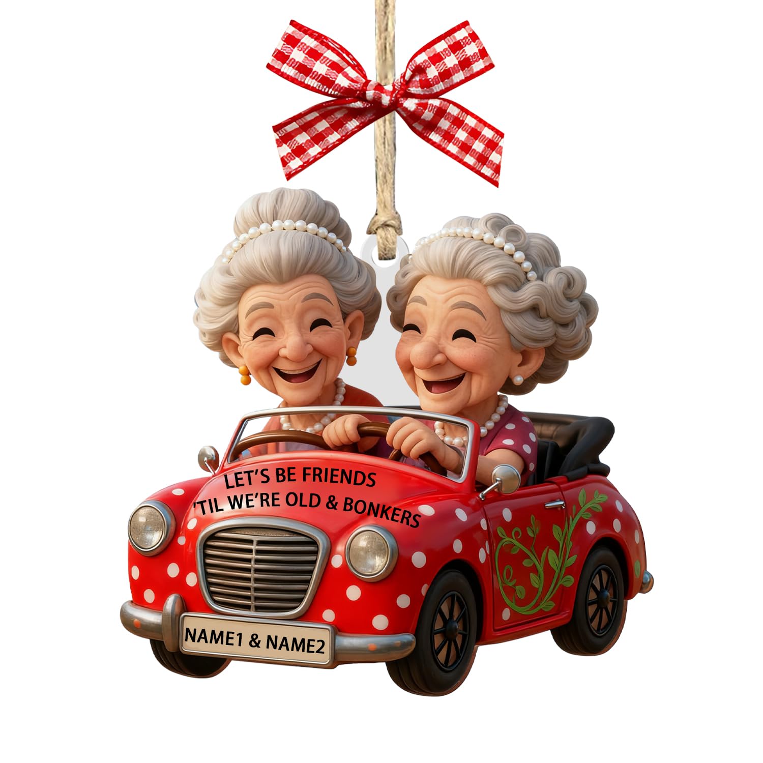 Kkiioexx Style 1 Let's Be Friends 'Til We're Old & Bonkers Ornament,Personalized Old Lady Best Friends Riding Car Ornaments,Custom Acrylic Ornament With Name,Home Decor Xmas Trees Hanging Ornaments,Friendship Gifts