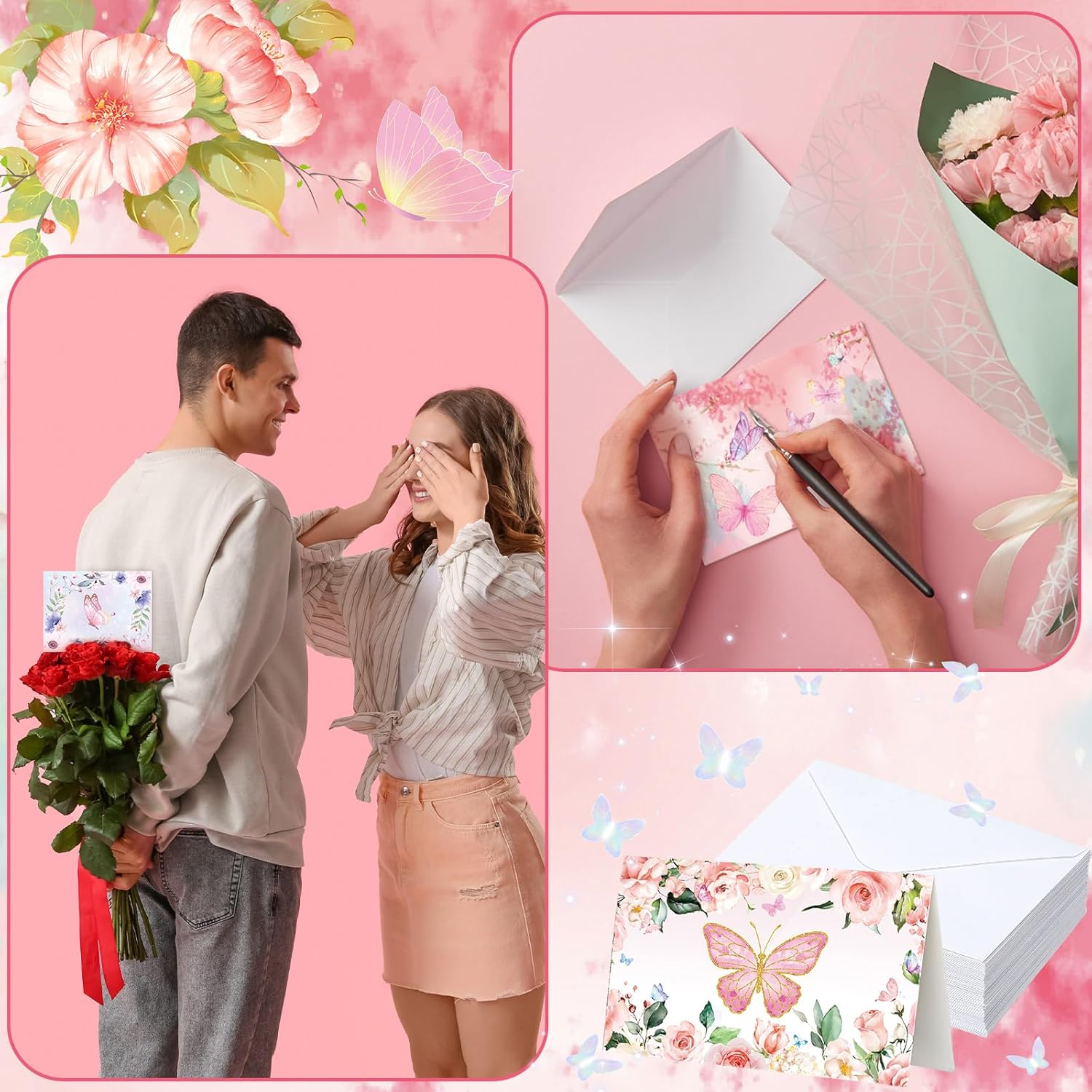 Motiskyy 100 Pcs Butterfly Cards with Envelopes 4x6, Blank Note Cards and Envelopes Ideal Stationary Set for Spring Summer Easter, Assorted Butterfly Designs