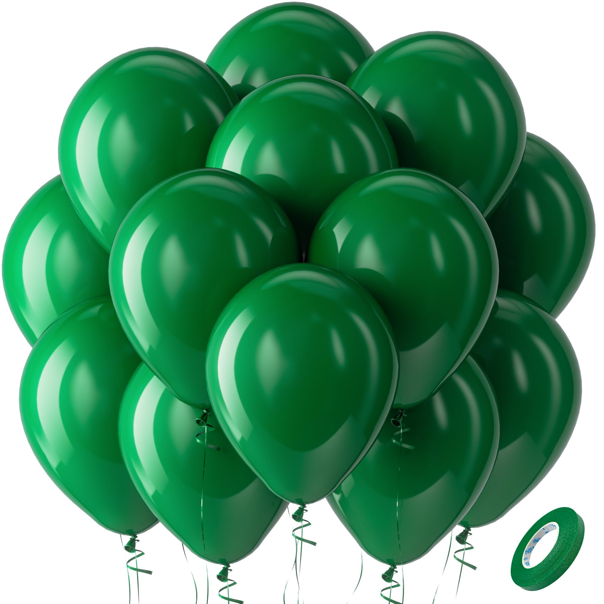 Bezente Green Balloons Latex Party Balloons - 100 Pack 12 inch Round Helium Balloons for Christmas Dark Green Themed Wedding Graduation Birthday Party Backdrop Decorations