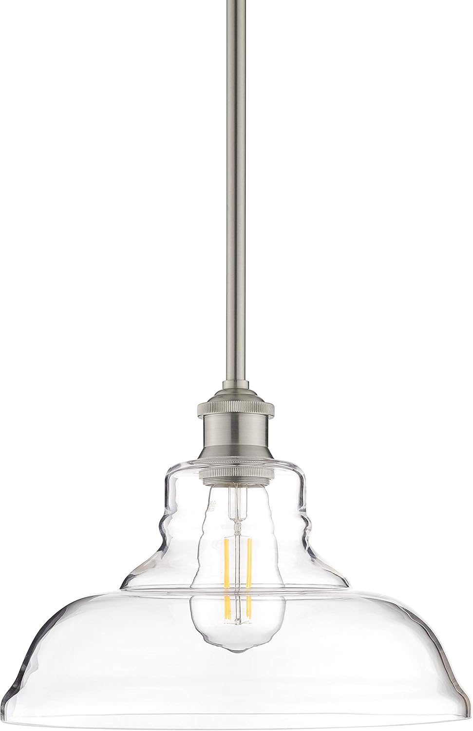 Linea di Liara Lucera Modern Farmhouse Pendant Light Fixture Ceiling Hanging Large Glass Pendant Lighting for Kitchen Island Brushed Nickel Pendant Light Over Sink Light Fixtures, Bulb Included