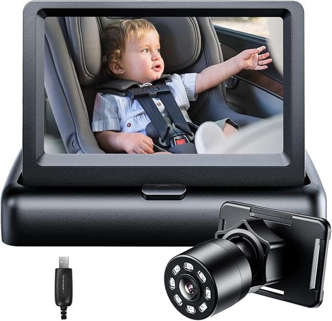 Dual Channel Baby Car Camera - 5" Display, 2 Night Vision Cams For Rear Facing Seats