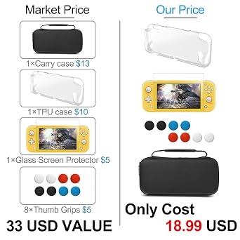 YUANHOT Carrying Case Plus TPU Cover for Nintendo Switch Lite 2019 - Black