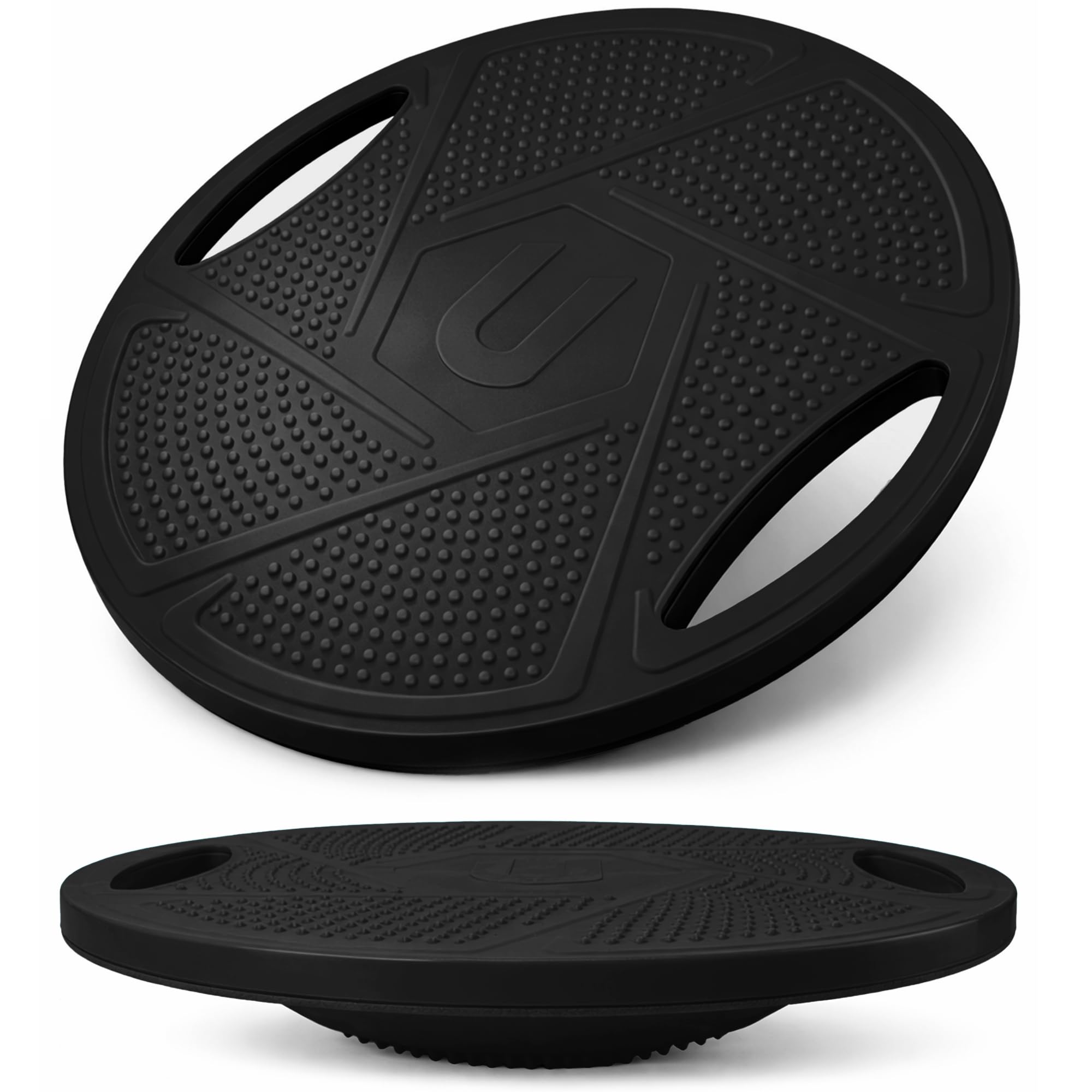 unycos - Balance Board aus PP mit Griffen【Ø41,5 cm】Rutschfest mit 360° Drehung, Gleichgewichtstrainer bis 150 kg Belastbar, Wackelbrett für Koordinationstraining und Physiotherapie (Schwarz)