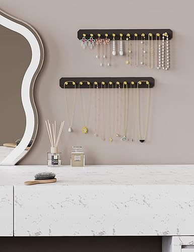 Miniatura 2 de NiHome Organizador de joyas de acrílico montado en la pared, paquete de 2 ganchos de acero al carbono resistentes para tocador, baño, cocina,