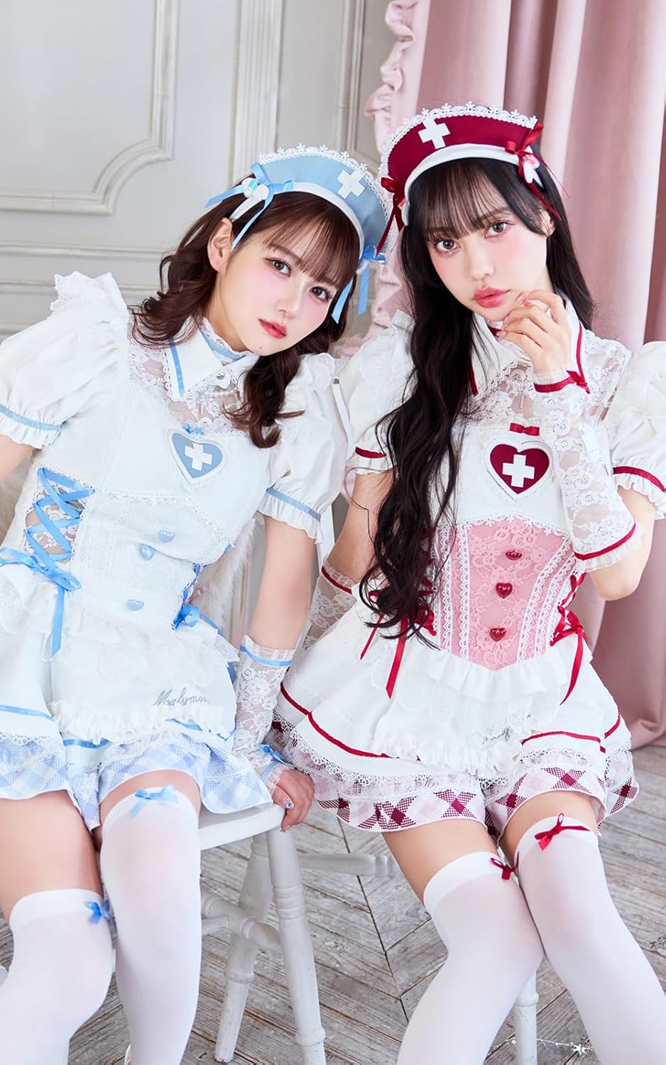 Malymoon] コスプレ ナース 看護師 ブルー レッド ホワイト 白