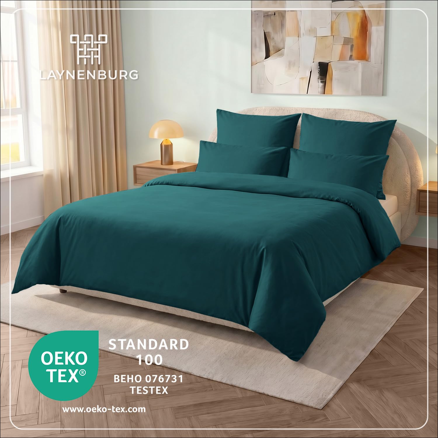 LAYNENBURG Premium SoftTouch Bettwäsche aus 100% Baumwolle & Oeko-TEX 100 | Bettwäsche-Set 135x200 + Kissenbezug 80x80 cm - extra weich, kuschelig, feiner als Flanell & Fein-Biber (dunkelgrün)