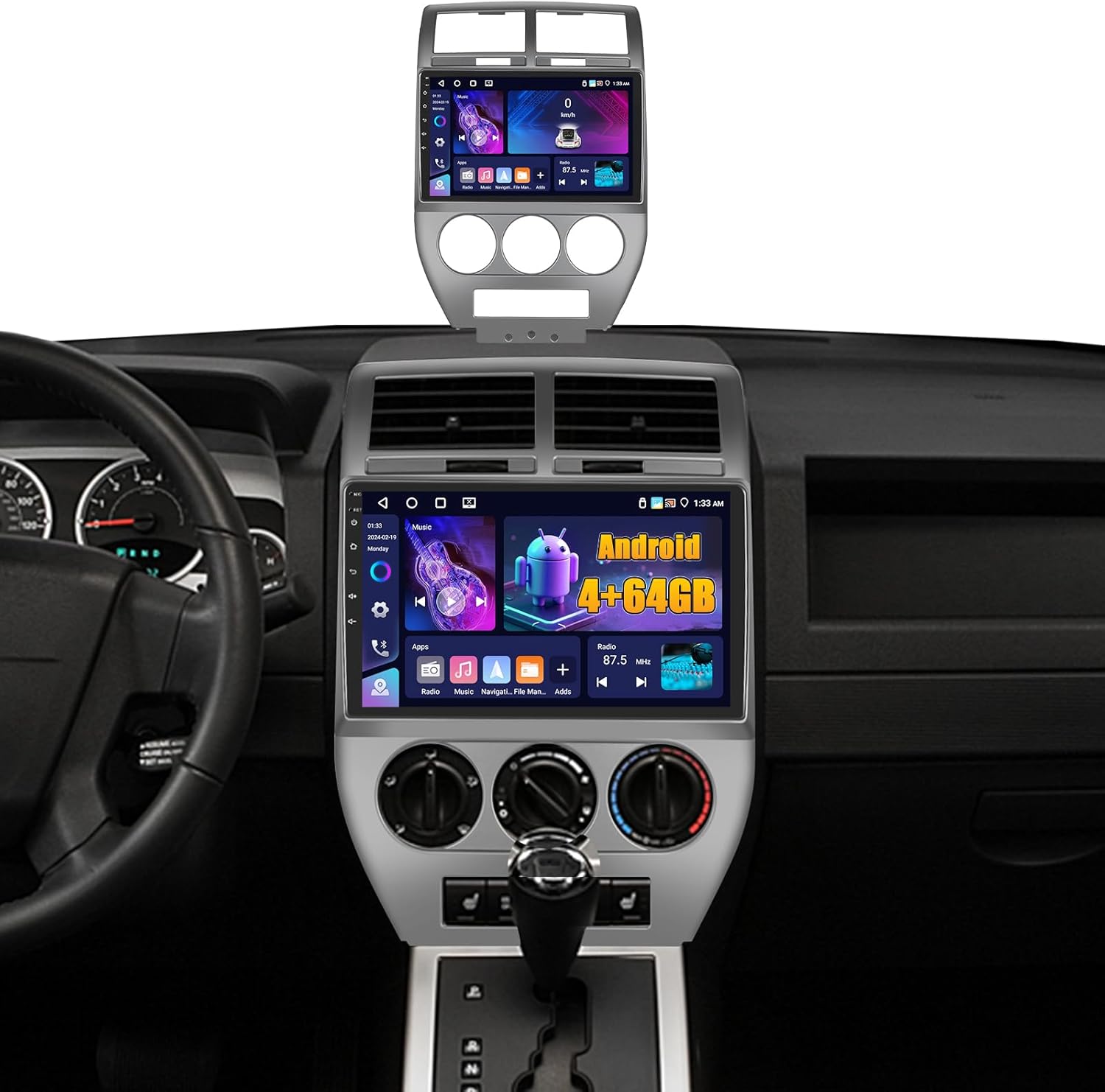 4+64GB Android 15 Car Stereo Wireless Carplay for Jeep Compass Patriot 2007-2009, 10.1 Inch Touch Screen Car Radio Android Auto with GPS WiFi Bluetooth SWC DSP EQ FM RDS Backup Camera