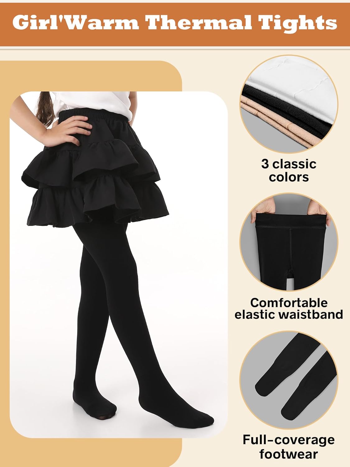 Toddler Girls Fleece Lined Tights Thermal Warm Cozy Winter Black Legging Under Dress for Kids Thick Dance Tights - Image 3