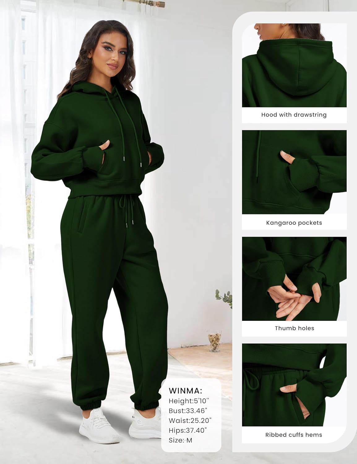 Sweatsuits for Women 2 Piece Set Crop Fleece Lining Hoodies Jogger Sweatpants Sweat Suits - Image 7