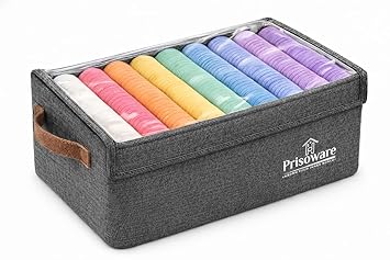 26L Foldable Clothes Organiser, Grey Fabric Storage Box with Metal Frame, Wardrobe Organiser Basket with Lid, Portable Closet Storage Bag for Bedding, Blankets & Clothes (48x28x20cm)