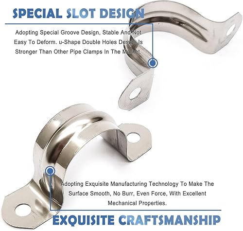 Miniatura 6 de Nge Abrazadera de correa de tubo rígido de 1 pulgada, correa de dos agujeros, clip de tubo de soporte en U, tubo de acero inoxidable resistente,