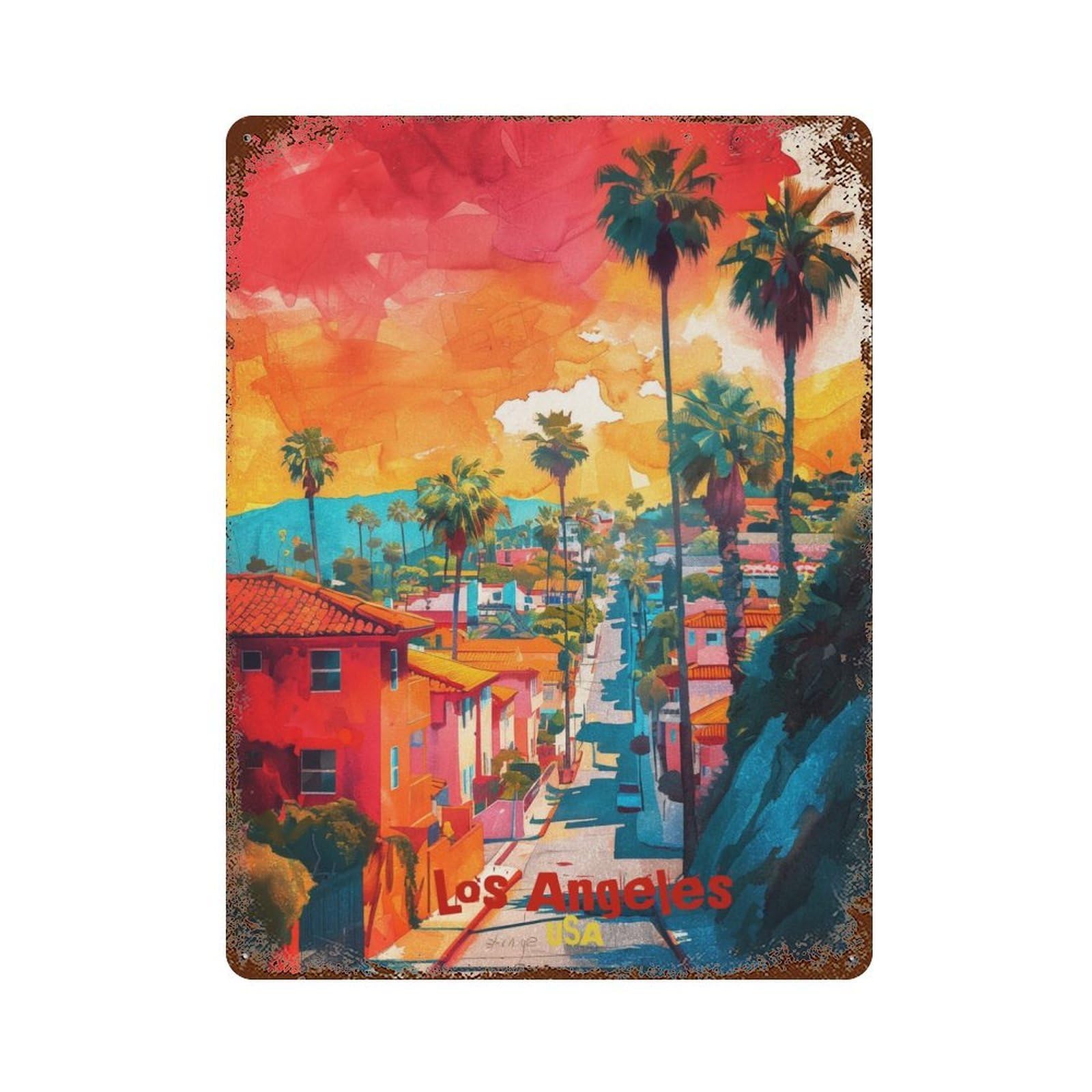 Garage Style Los Angeles Art Rusty Metal Tin Sign 15.7"x11.8", Industrial Home Decor for Bar And Workshop