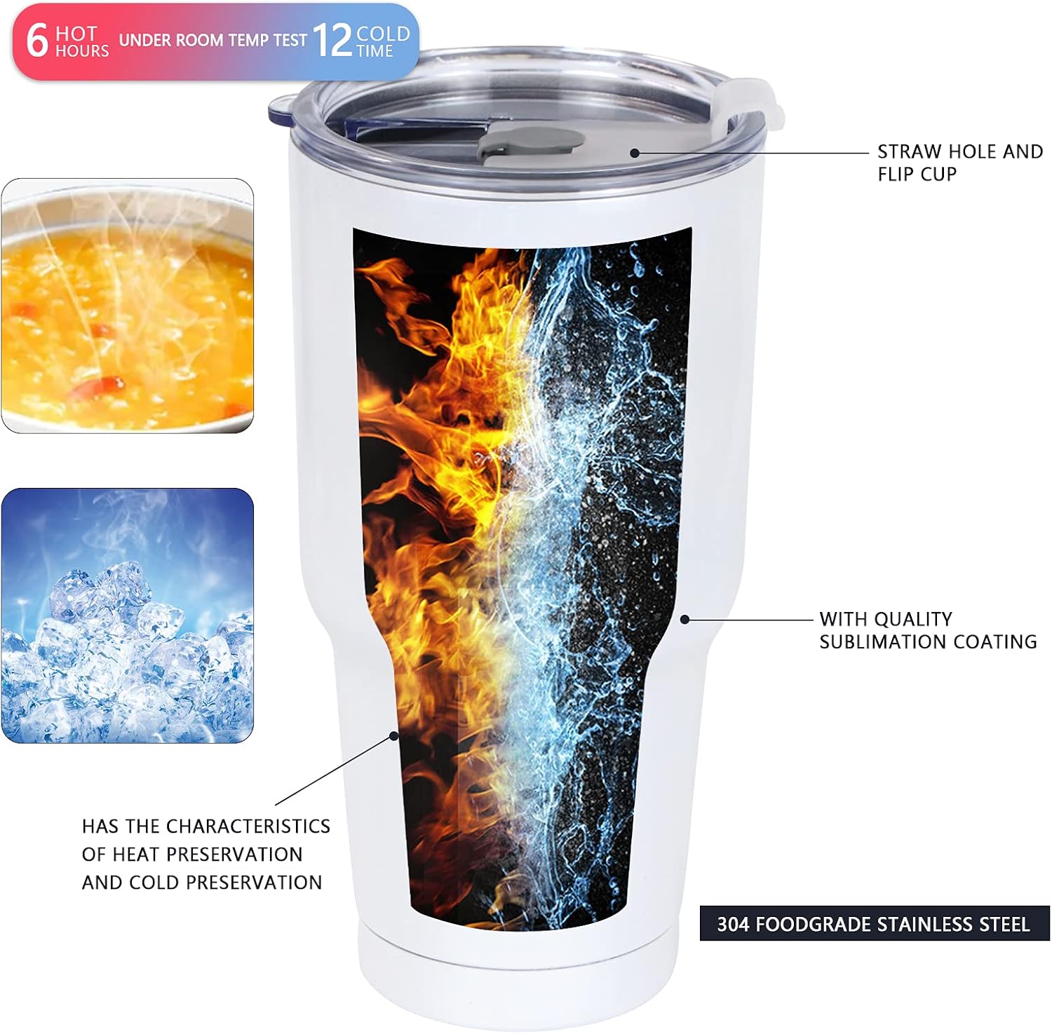 4 Pcs 30 oz Sublimation Double Wall Vacuum Insulated Cups With Lids Stainless Steel White Coffee Mugs for Vehicle Cup Holders Travel Tumbler Car Cups - Image 5