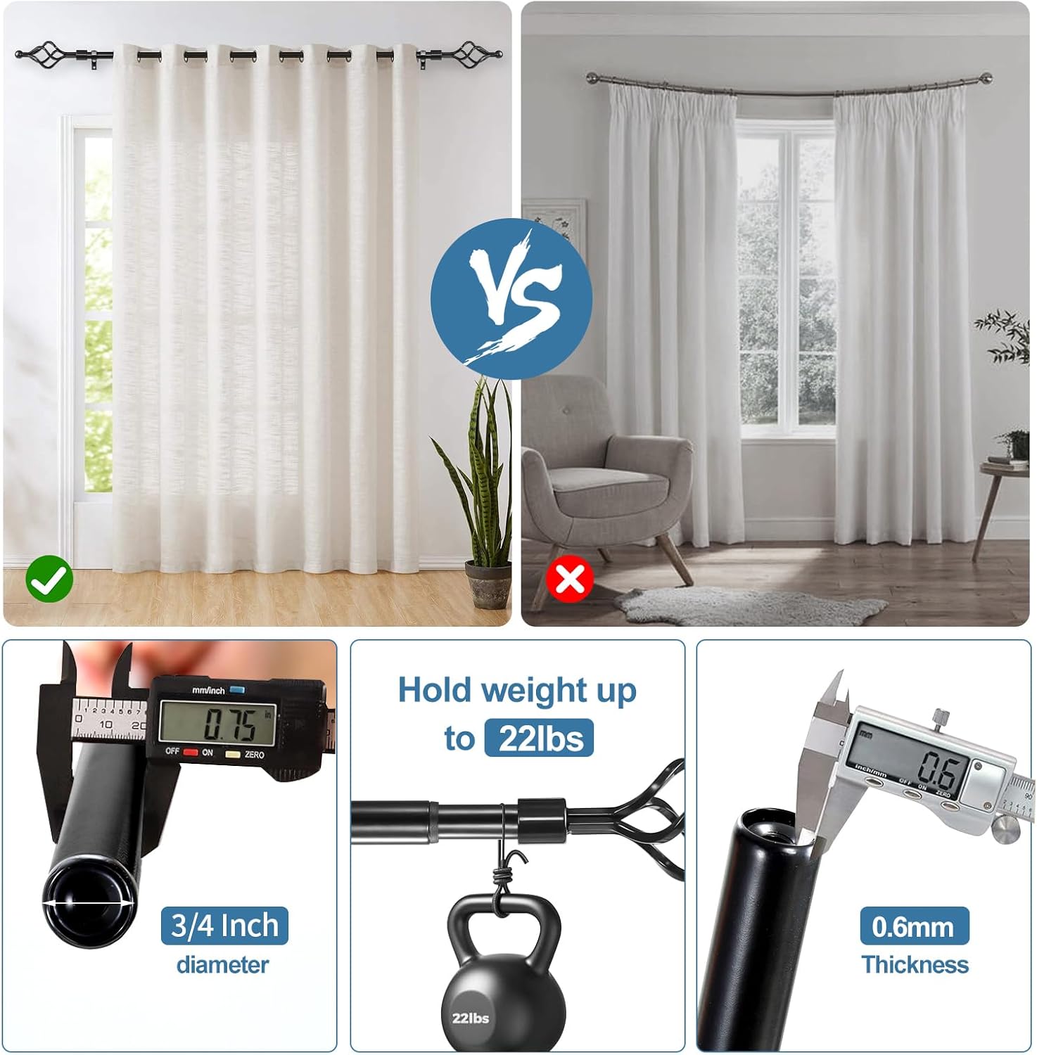 Urbanest Classic Forged Iron Birdcage Window Drapery Rod Set (Black, 48"-84")