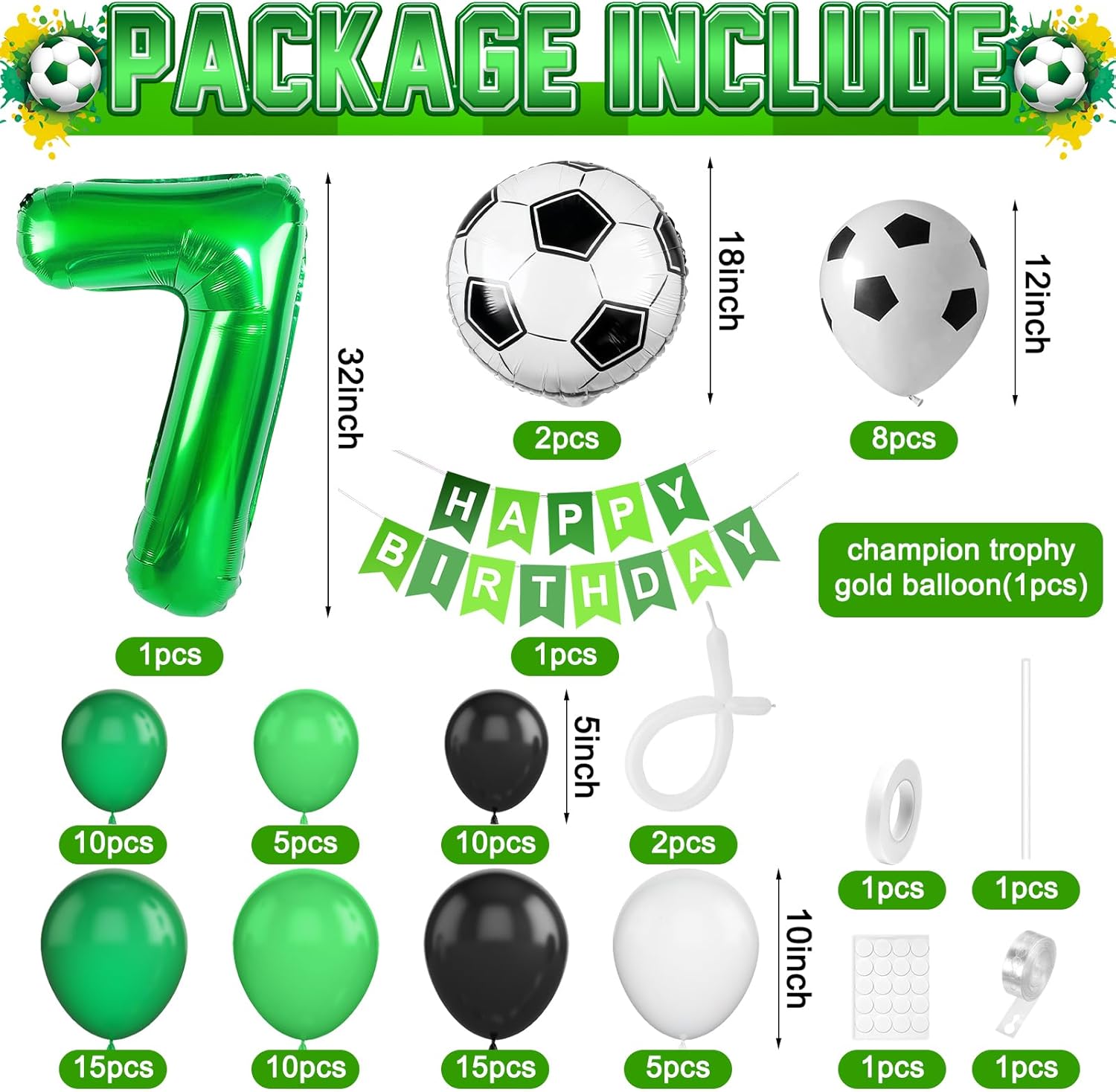 7th Birthday Soccer Balloon Arch,7th Soccer Garland Kit with Green Number 7 Balloon Football Balloons for Boys Kids 7 Birthday Party Decorations - Image 2