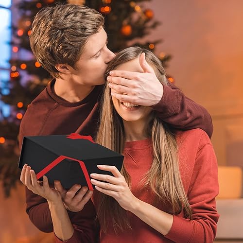 Miniatura 2 de GINLEBO Cajas de regalo negras de 7.4 x 7 x 3.2 pulgadas, paquete de 5 cajas de regalo pequeñas con tapas, cinta, tarjeta y sobre, caja de propuesta