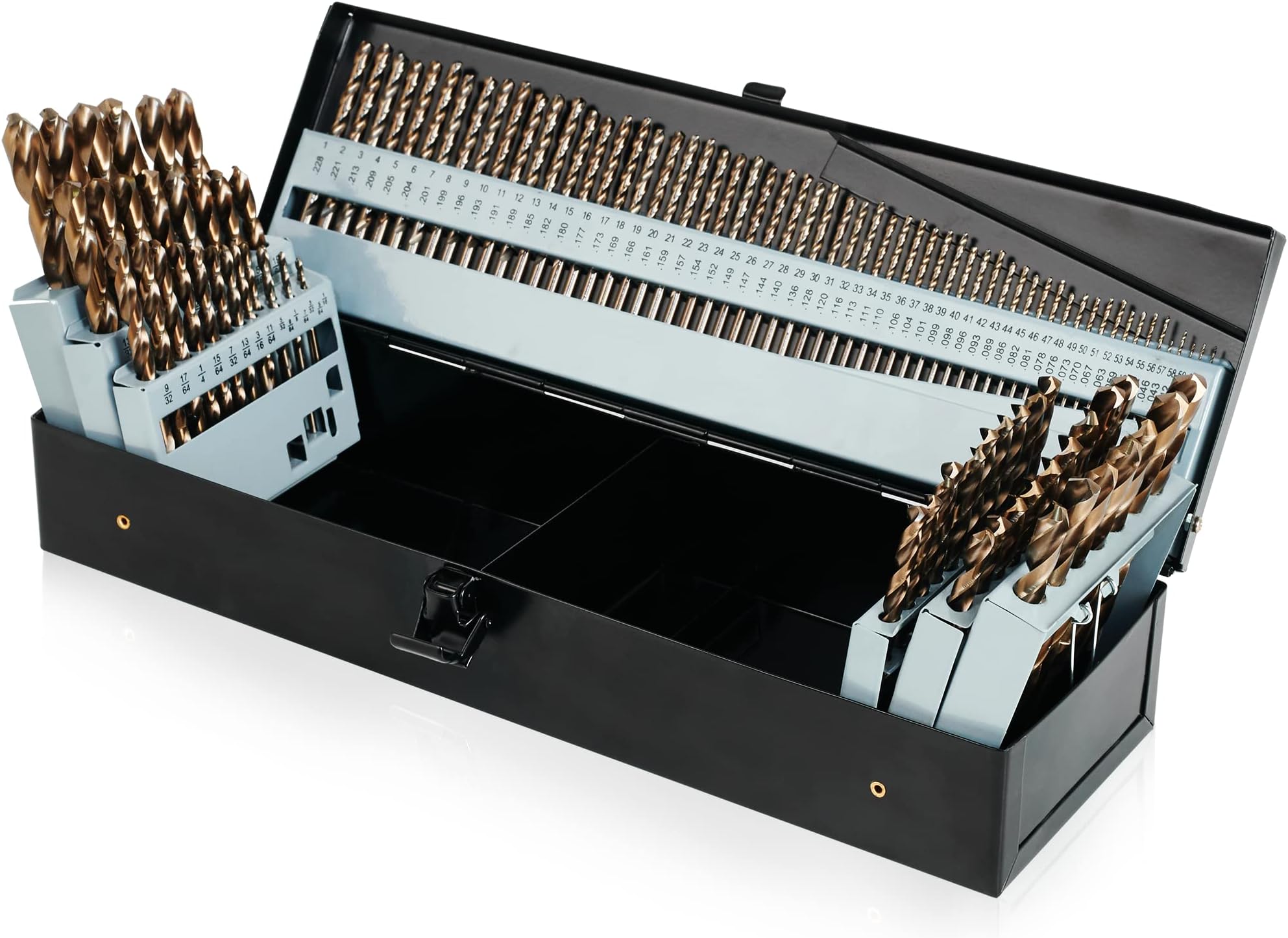 BeHappyM35 Cobalt Drill Bit Set 115pcs, High Speed Steel Drill Bit Set for Hardened Metal, Stainless Steel, Cast Iron and Wood Plastic with Metal Storage Case, 1/16"-1/2", A-Z, 1-60