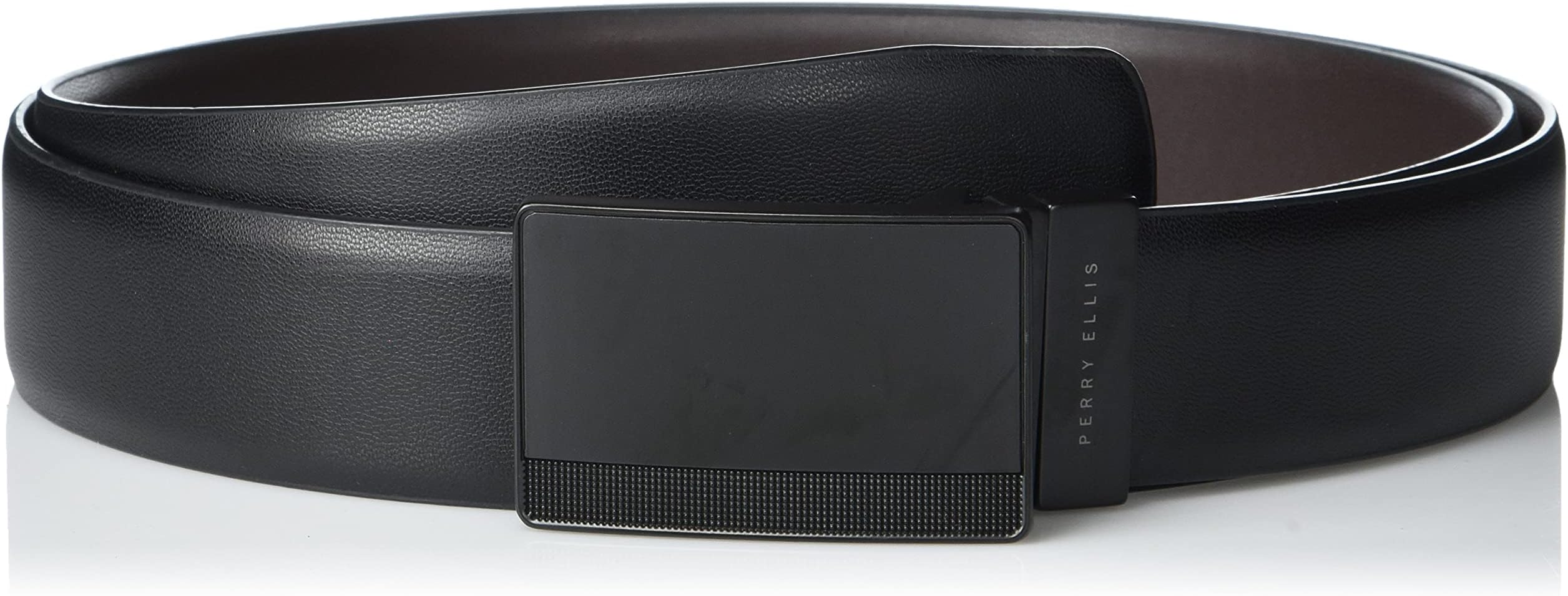 Men's Reversible Leather Belt With Black Pattern Plaque