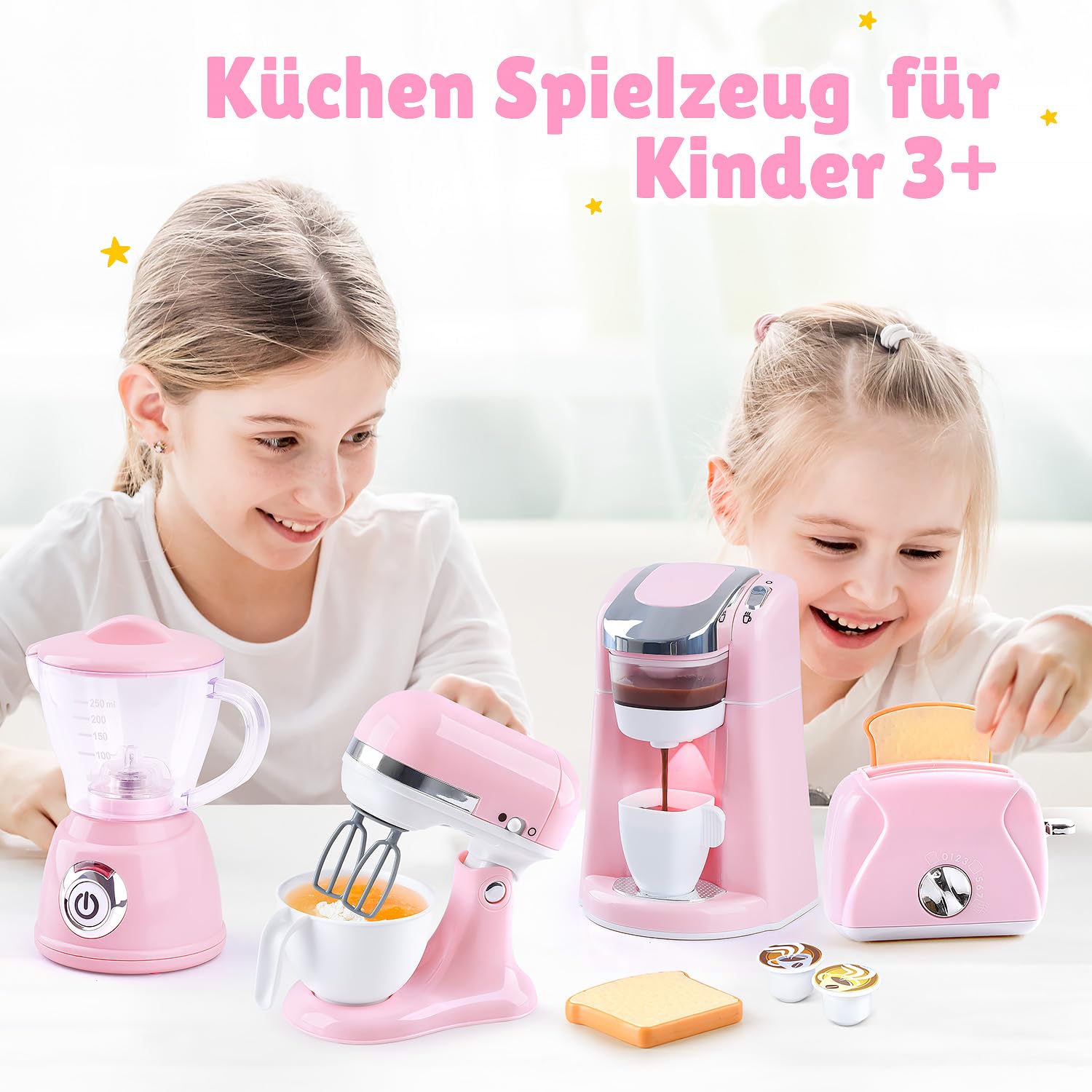 PLAY 4in1 Kinderküchenset mit Kaffeemaschine Mixer Toaster ab 3 Jahren