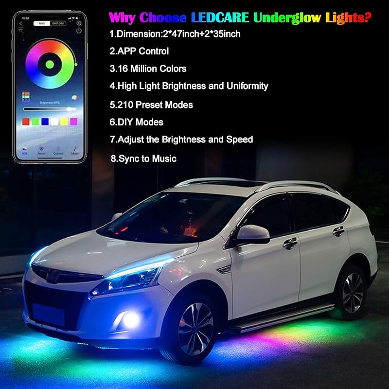 Car LED Strip Light, Multicolor RGB Lighting Kits, Change ...
