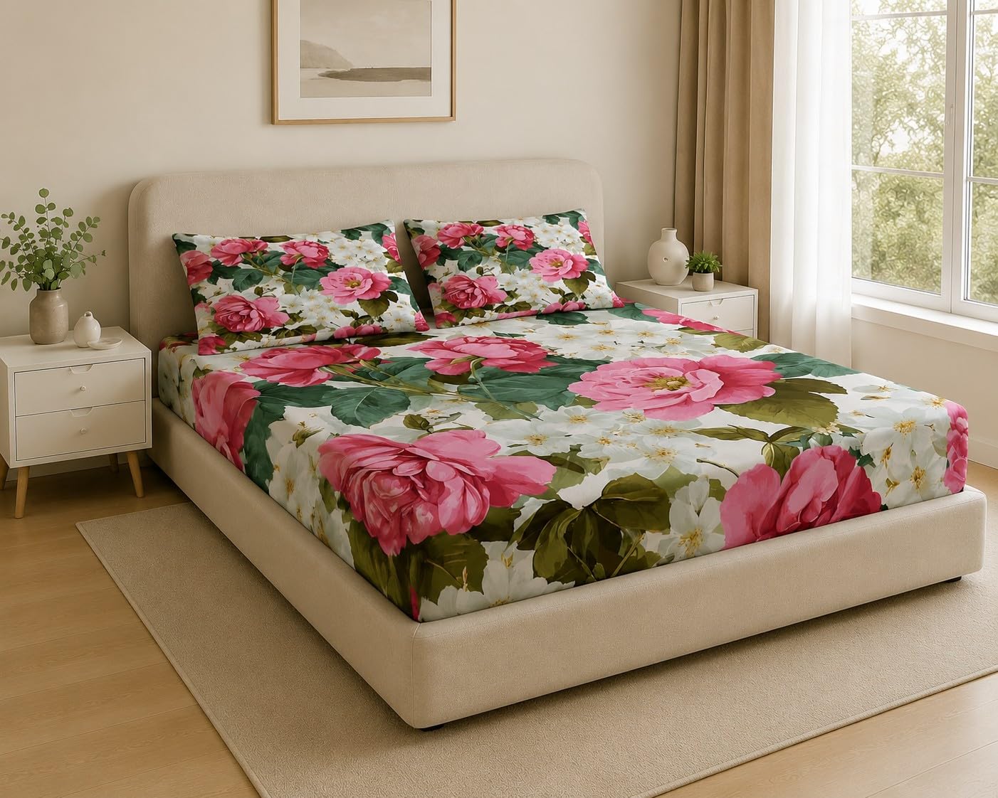 Lenzuolo con Angoli Matrimoniale Rosa Vintage 200x200 cm