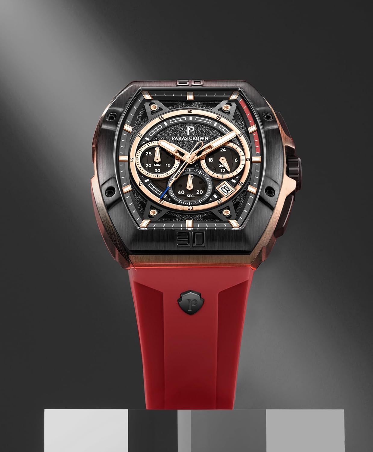 Paras Crown Watches for Men Tonneau 5ATM Waterproof Quartz Luxury Chronograph Analog Men's Wrist Watches Stainless Steel Case Mens Watches - Image 6