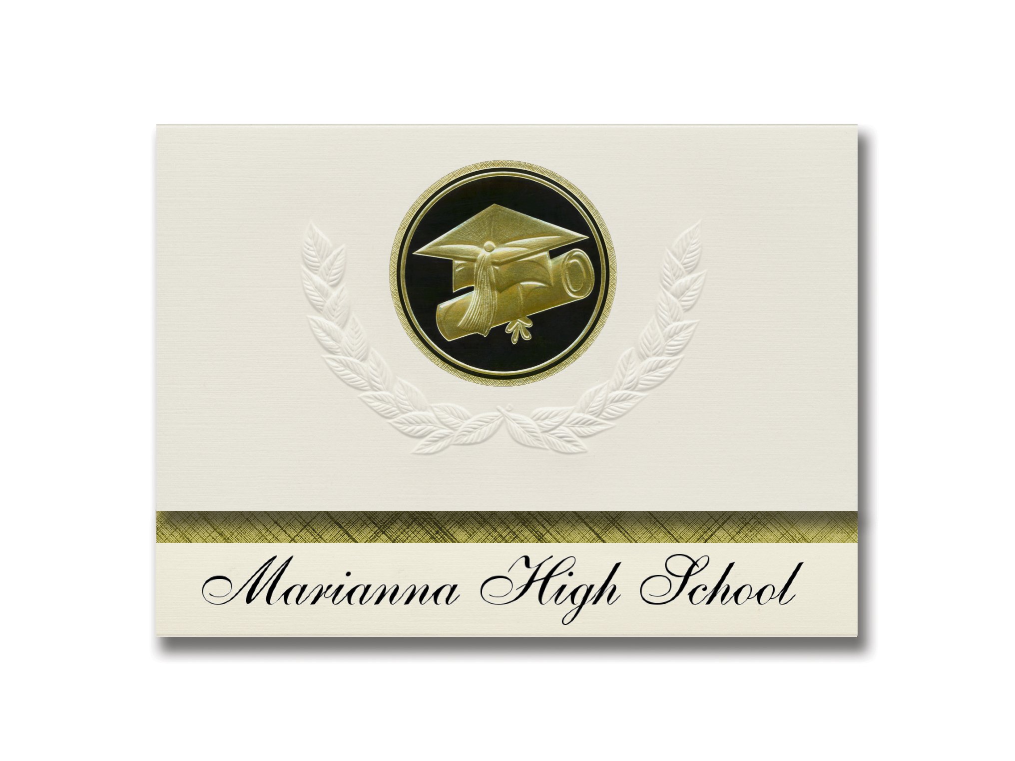 Signature Announcements Marianna High School (Marianna, FL) Graduation Announcements, Presidential style, Elite package of 25 Cap & Diploma Seal. Black & Gold.