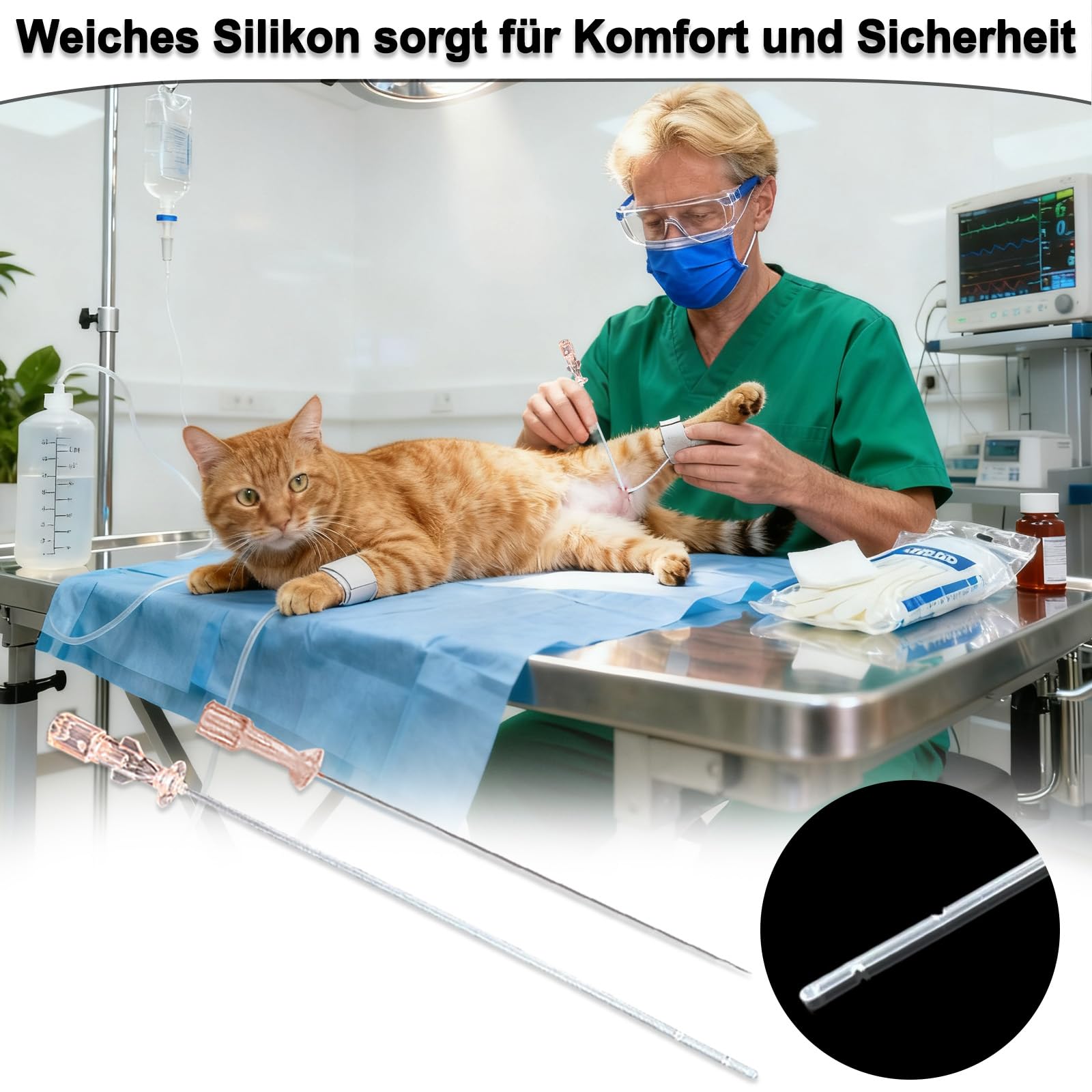 10 STÜCK Katheter für Katzen, Katheter zur Harnableitung, Katheter für Harnleiter bei Katzen. (4FR-1.3X130MM)