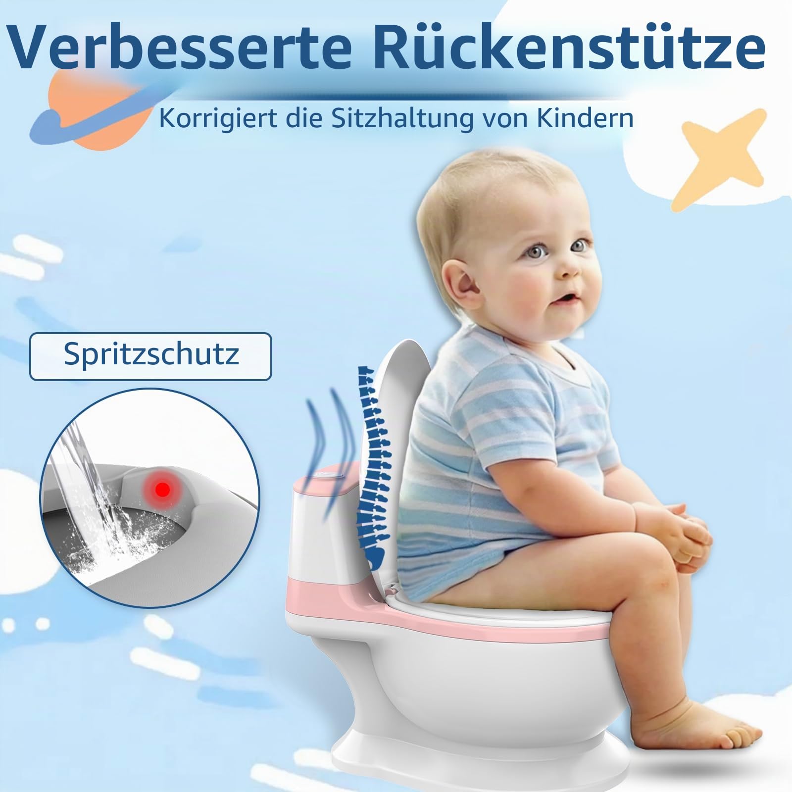 Töpfchen – Töpfchentraining, Toilettensitz, Reisetöpfchen für Kleinkinder, Toilettentöpfchen mit Reinigungsbürste, Feuchttücher-Aufbewahrung und Spritzschutz, tragbares simuliertes Toilettentöpfchen