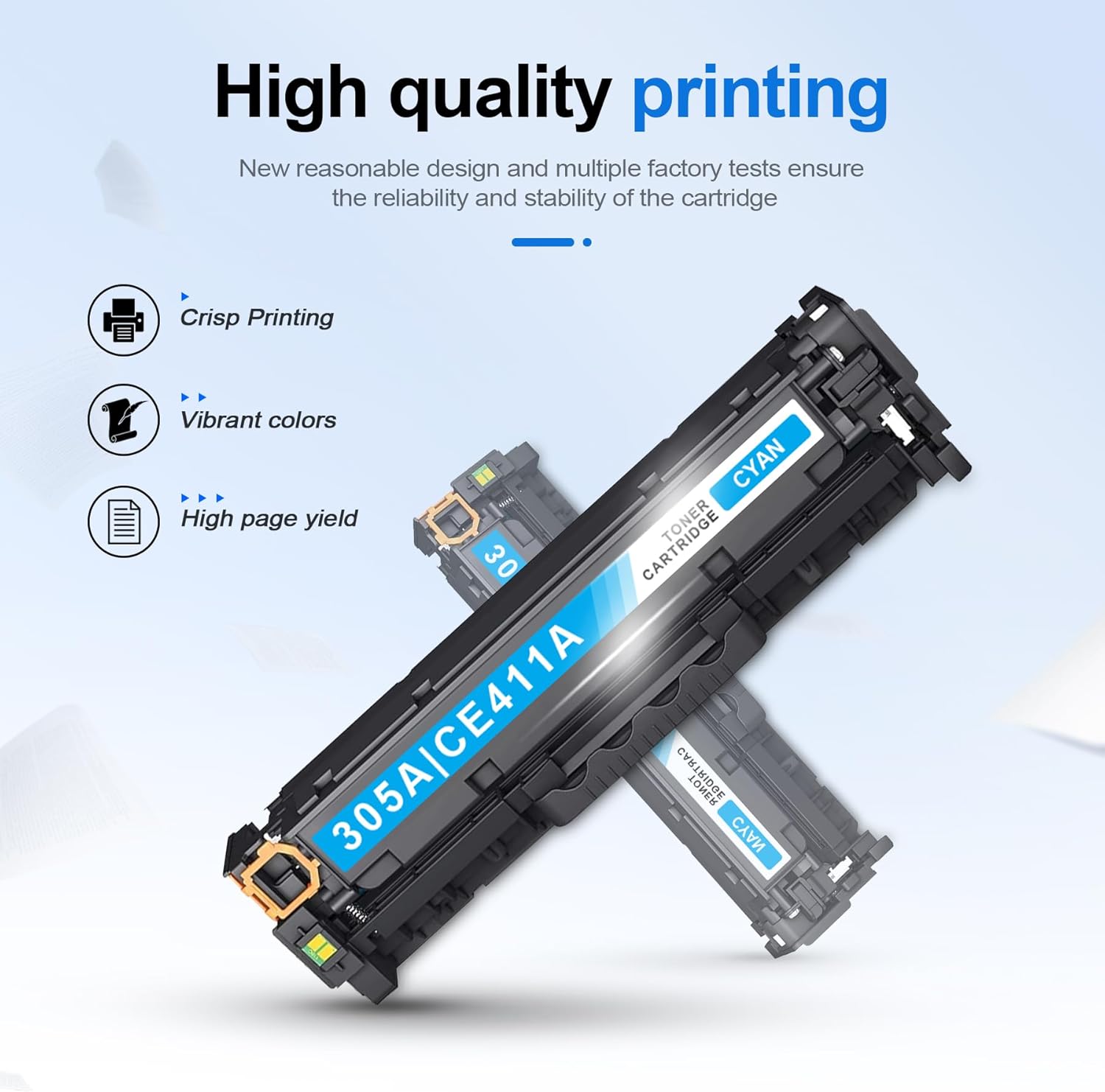305A CE411A Cyan Toner Cartridge | Works with Laser Pro 300 Color M351a MFP M375nw; Laser Pro 400 Color M451dn M451dw M451nw MFP M475dn M475dw Printer | Replacement for HP 305A Toner 305X CE411X