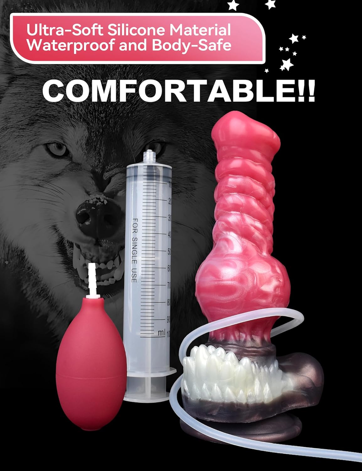 Squirting Dildo Realistic Big Wolf Dildos with Knot, 8.26inch Thick Pink Silicone Suction Cup Big Monster Penis Anal Plug Toys for Women Men Couples (S-Squirting)