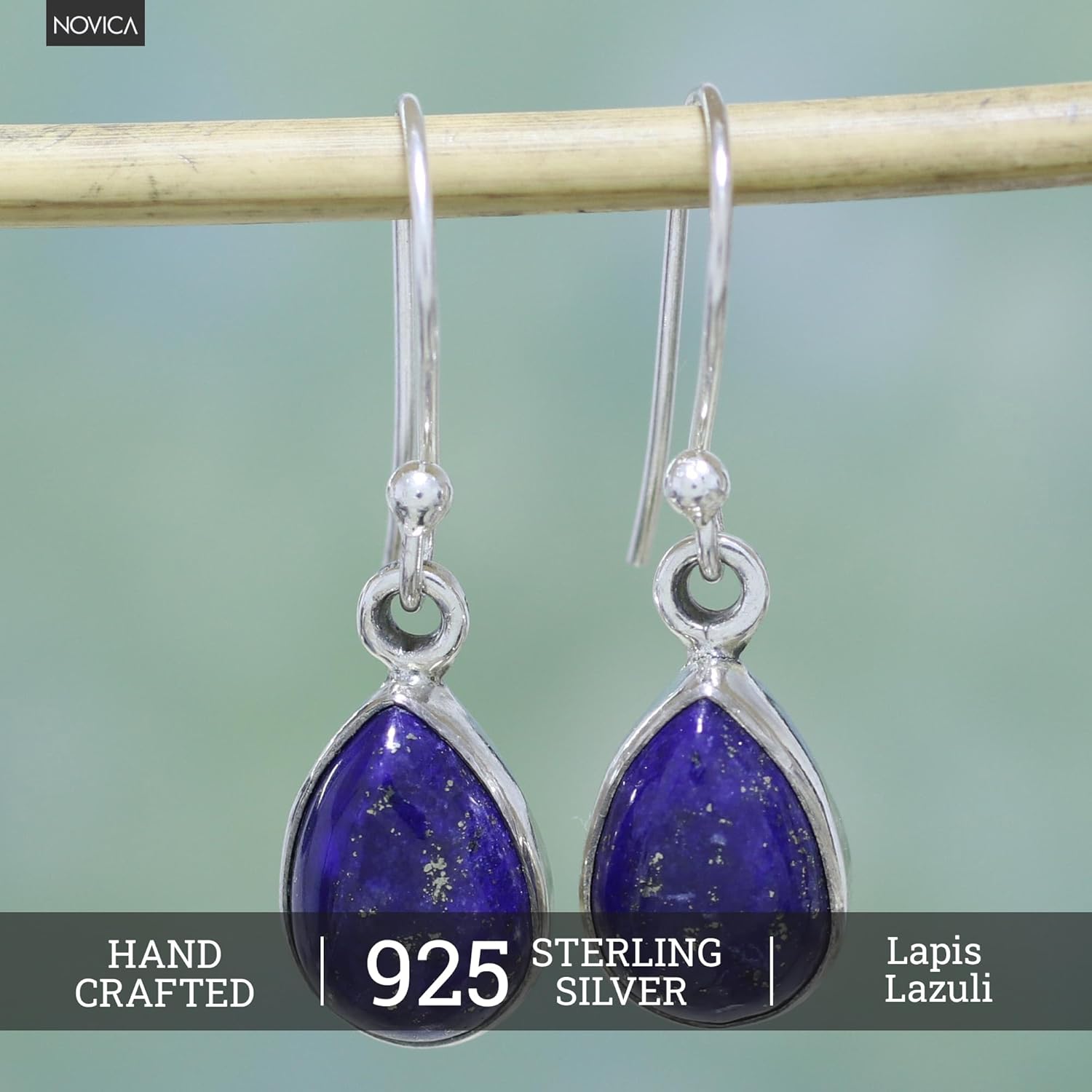 NOVICA Handcrafted Lapis Lazuli Dangle | .925 Sterling Silver Hook | Handmade Dangle Earring | Jewelry Dangle Earring | Artisan | Blue Birthstone Themed Earrings - Image 2