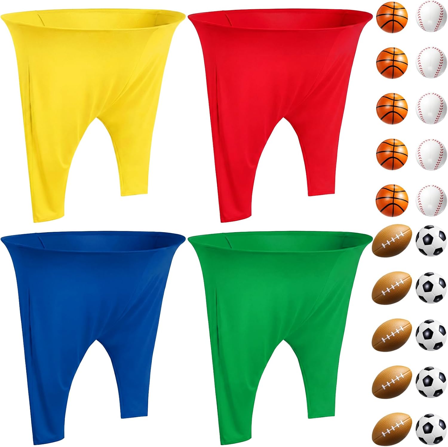 Leitee 4 Set Granny Pants Outdoor Game with 20 Pcs Bouncy Balls for Adults Oversized Colorful Granny Pant Yard Tossing Game with Basketball Baseball Football Soccer for Family Reunions Backyard Party