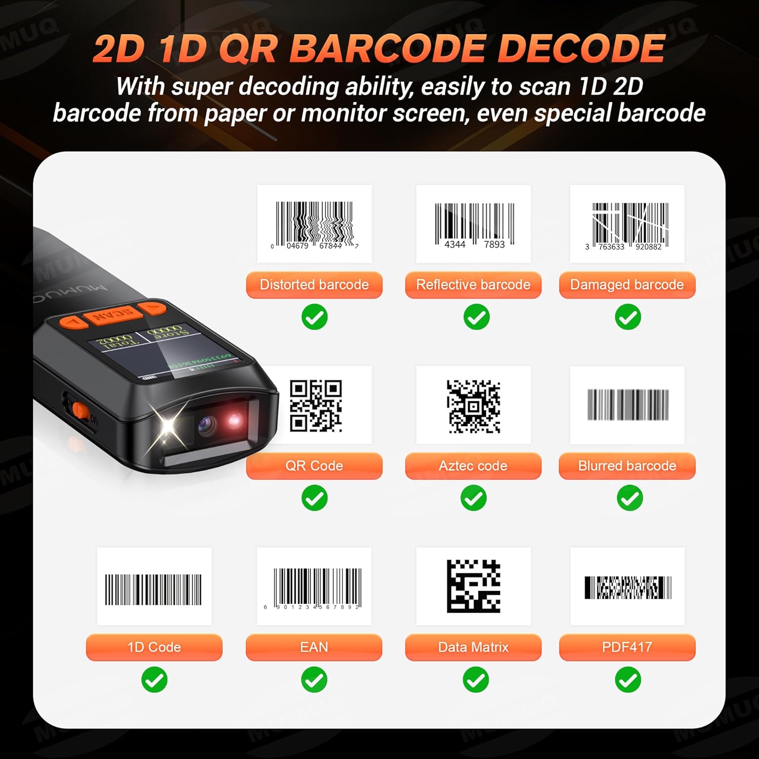 Wireless Barcode Scanner Mini Bluetooth 1D 2D QR Bar Code Scanner 3-in-1 Bluetooth & 2.4G & USB Wire Barcode Reader Compatible with Windows Android iOS Tablet PC (with LCD Screen)